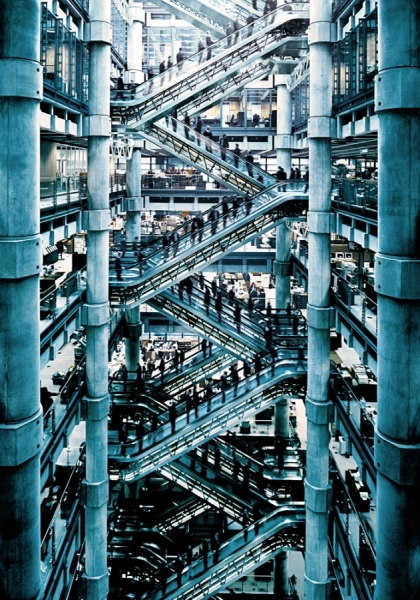 Photograph Simon Stock Lloyds Building Escalator on One Eyeland